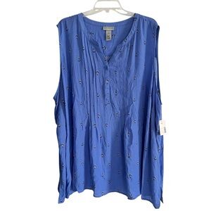 Catherines Nautical Blue Anchor Print Sleeveless Blouse 5X